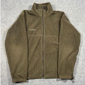 Columbia Mens Full Zip Fleece Jacket Olive Green Mock Neck Large Hiking Gorpcore